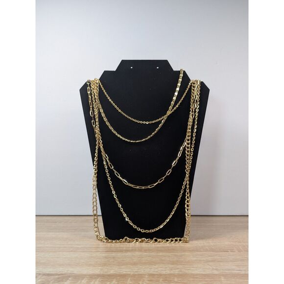 20” Layered Gold Tone Chain Necklace – Multi-Strand Statement Chains - Picture 1 of 1